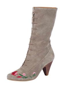 Veloursleder-Stiefelette mit Stickerei taupe