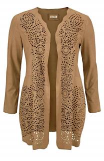 Velourslederimitat-Longjacke camel