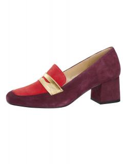 Velourslederpumps bordeaux-koralle