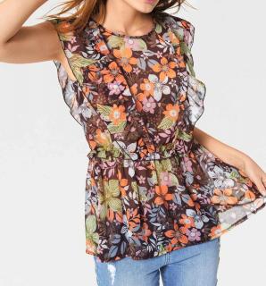 Volant-Chiffon-Druckbluse bunt