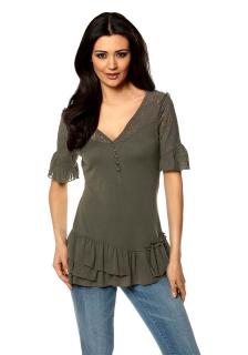 Volantshirt mit Spitze khaki