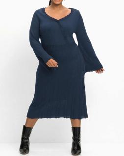 Wickel-Strickkleid mitJersey-Unterkleid nachtblau