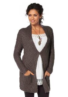 Woll-Longstrickjacke taupe