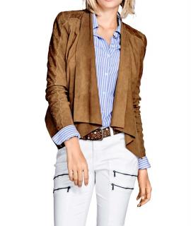 Ziegenvelours-Lederjacke mit Spitze cognac