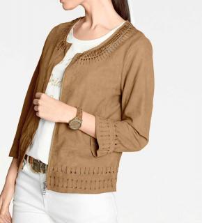 Ziegenvelourslederjacke mit Cut-Outs cognac