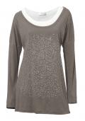 2-in-1 Shirt mit Strass taupe-creme