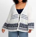 Ajour-Strickjacke mit Bindeband weiß-marine