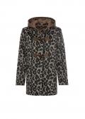 Animalprint-Woll-Dufflecoat schwarz-camel