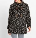 Animalprint-Woll-Dufflecoat schwarz-camel