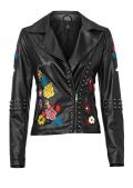 Bikerjacke mit Stickerei schwarz-bunt