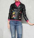 Bikerjacke mit Stickerei schwarz-bunt