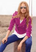 Bikerstyle-Velourslederjacke pink