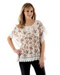 Bluse mit Spitze beige-bunt