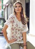 Bluse mit Spitze beige-bunt