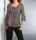 Blusenshirt mit Spitze taupe