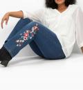 Bootcut-Jeans mit Blumenstickerei blue Denim