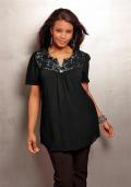 Chiffon-Bluse mit Spitze schwarz