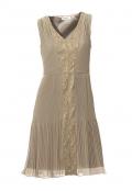 Chiffon-Plissee-Kleid mit Spitze taupe