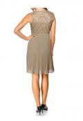 Chiffon-Plissee-Kleid mit Spitze taupe