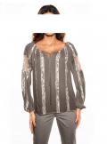 Chiffon-Spitzenbluse taupe-creme