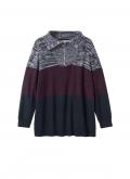 Colourblocking-Pullover mitTroyerkragen blau-bordeaux