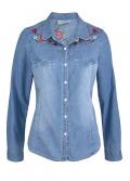 Damen-Jeanshemd mit Stickerei hellblau