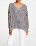 Designe-Bluse+Top grau-bedruckt