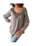 Designer-Bluse mit Häkelspitze taupe