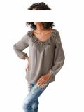 Designer-Bluse mit Häkelspitze taupe