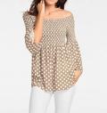 Designer-Carmenbluse taupe-ecru