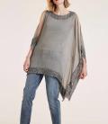 Designer-Chiffon-Poncho mit Perlen grau