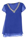 Designer-Chiffonbluse mit Strass royalblau