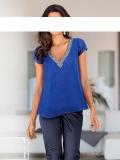 Designer-Chiffonbluse mit Strass royalblau