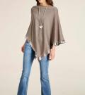 Designer-Feinstrickponcho mit Pailletten taupe