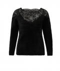 Designer-Flauschpullover mit Spitze schwarz