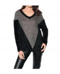 Designer-Flauschpullover schwarz-silber