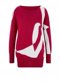 Designer-Intarsien-Pullover rot-ecru