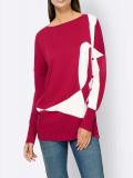 Designer-Intarsien-Pullover rot-ecru