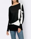 Designer-Intarsien-Pullover schwarz-ecru