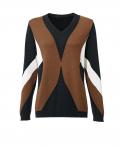 Designer-Intarsienpullover schwarz-cognac