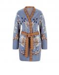 Designer-Jacquard-Strickjacke blau-bunt