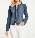 Designer-Jeansjacke mit Perlen blau-used