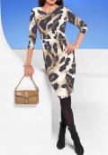 Designer-Jerseykleid camel-schwarz-bedruckt