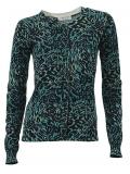 Designer-Leomuster-Strickjacke petrol