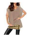 Designer-Longbluse mit Pailletten taupe