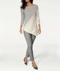 Designer-Longpullover creme-grau