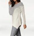 Designer-Longpullover creme-grau