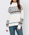 Designer-Pullover elfenbein-grau-gemustert