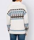 Designer-Pullover elfenbein-grau-gemustert