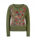 Designer-Pullover mit Blumenstickerei khaki